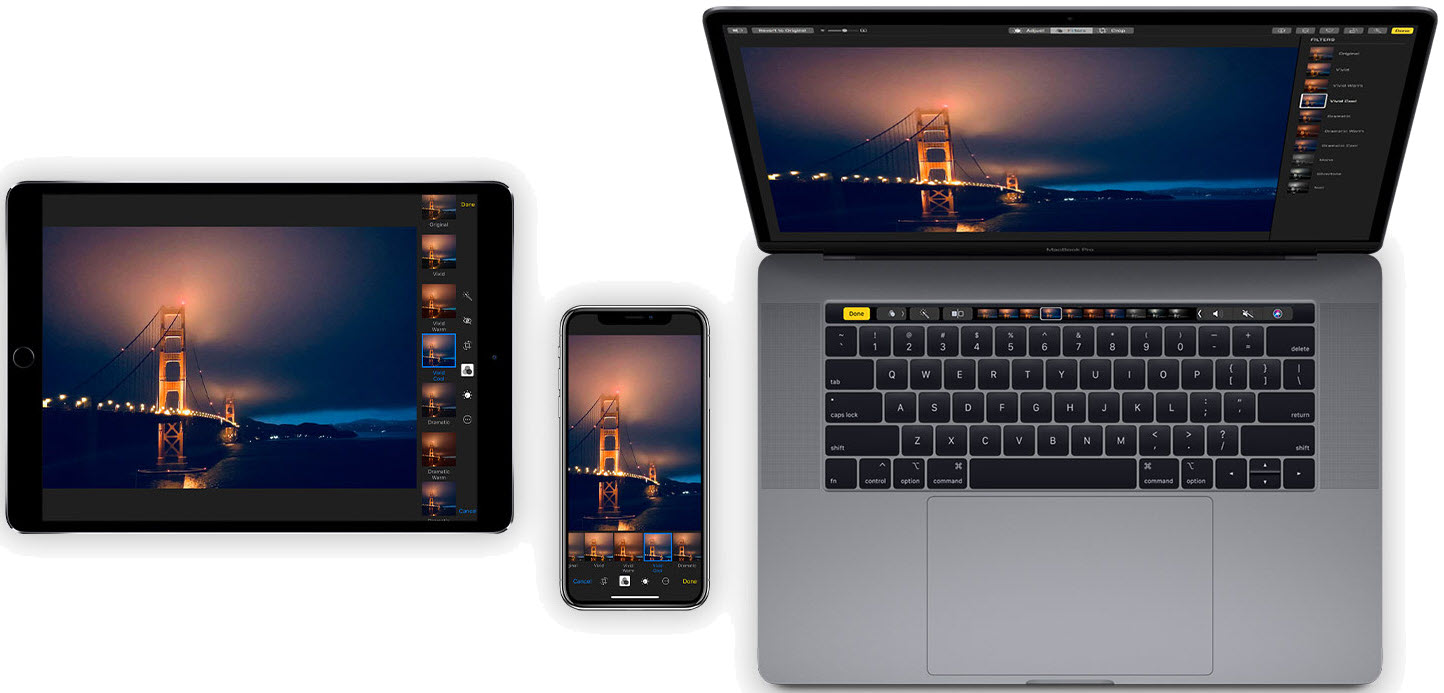 iPhone, iPad, MacBook Pro